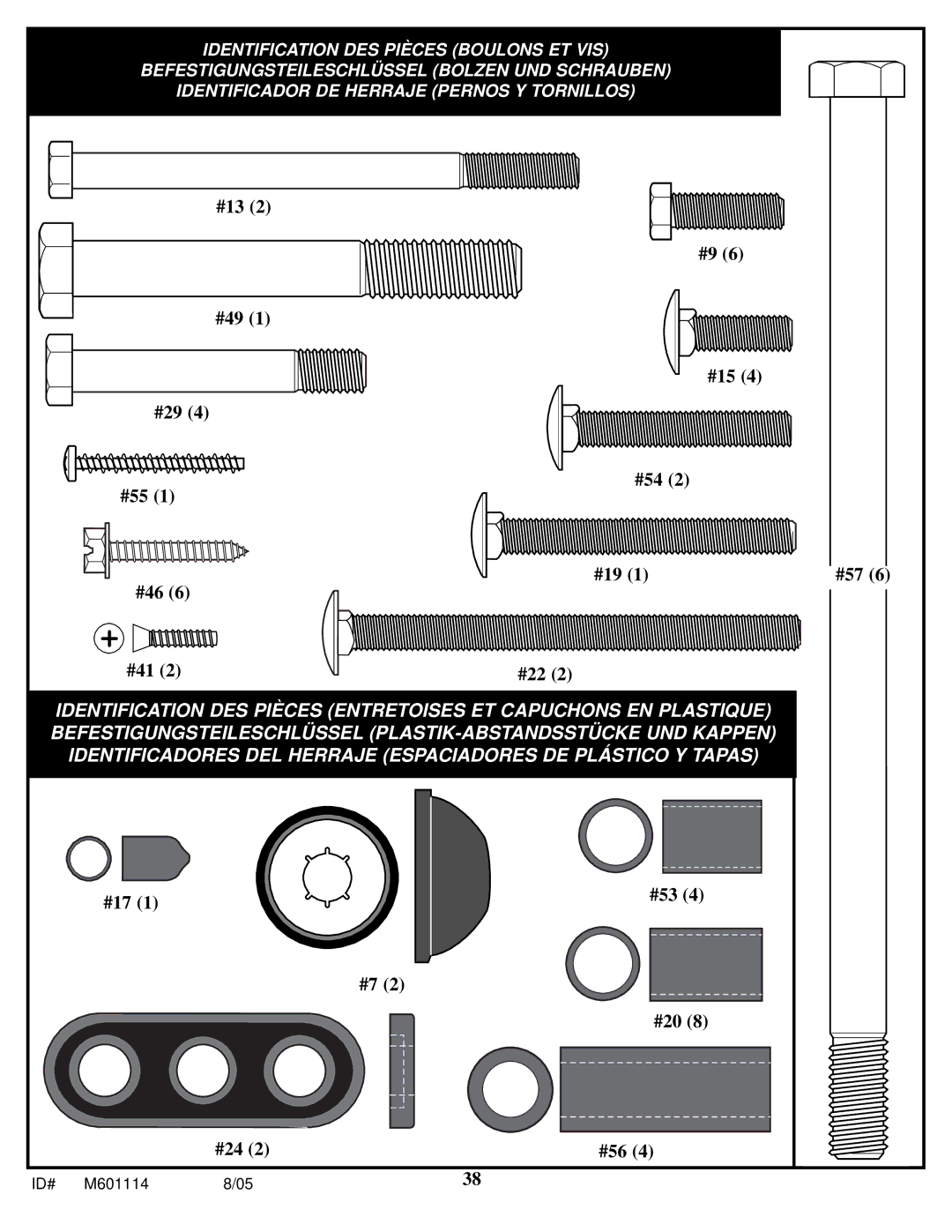 Spalding M661154 manual Identificadores DEL Herraje Espaciadores DE Plástico Y Tapas 