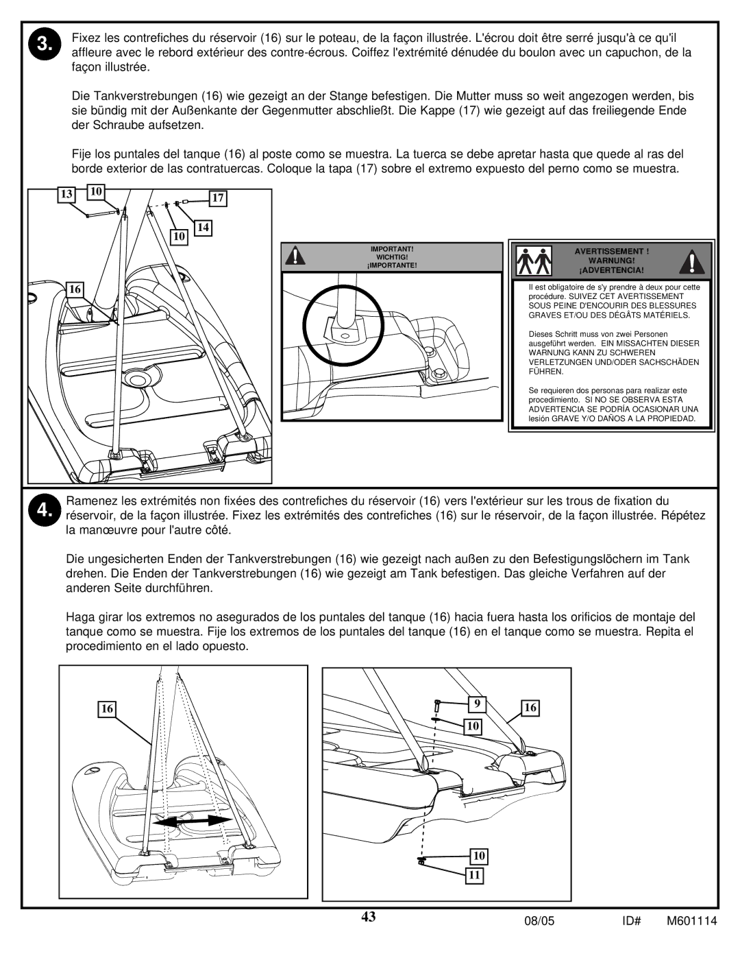 Spalding M661154 manual Avertissement Warnung ¡ADVERTENCIA 