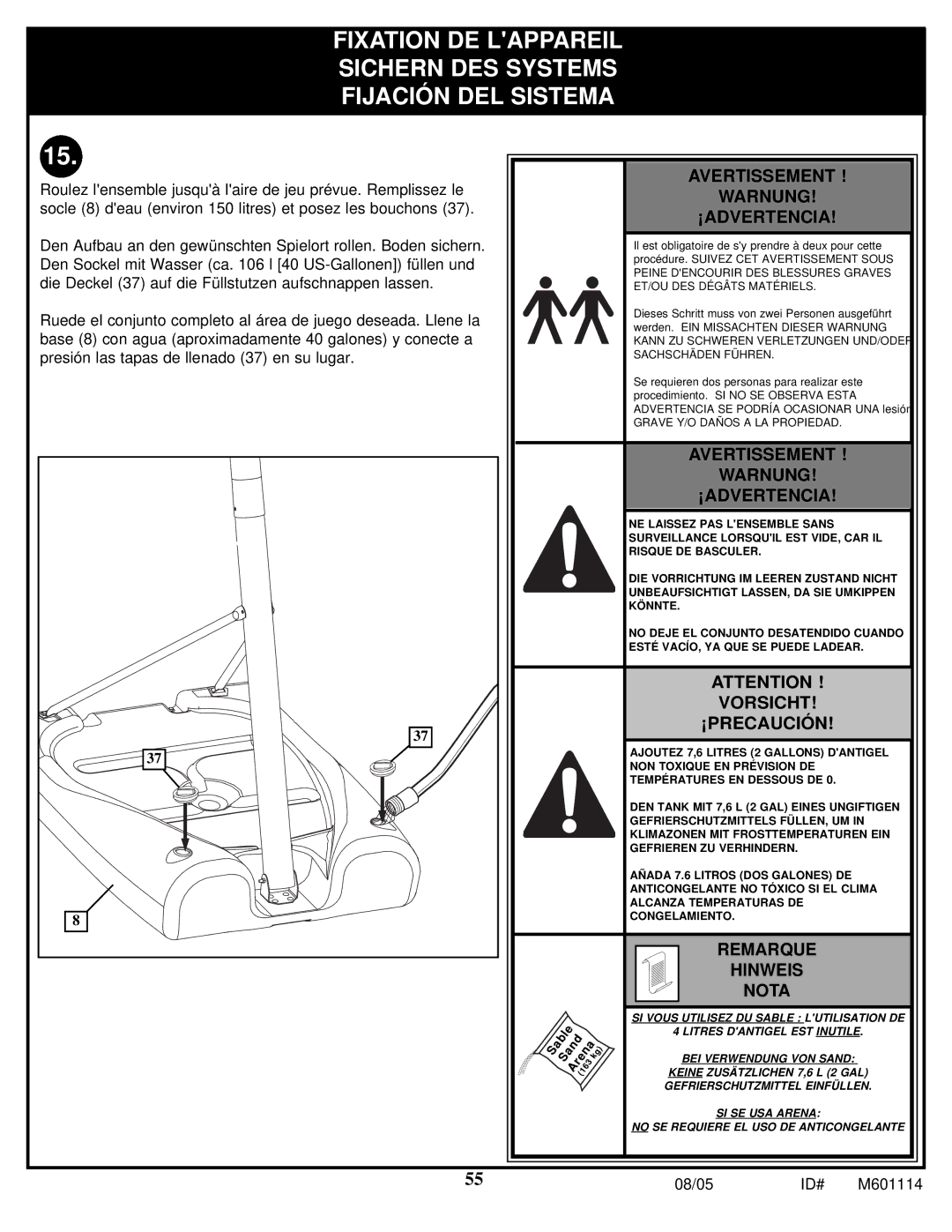 Spalding M661154 manual Avertissement Warnung ¡ADVERTENCIA 