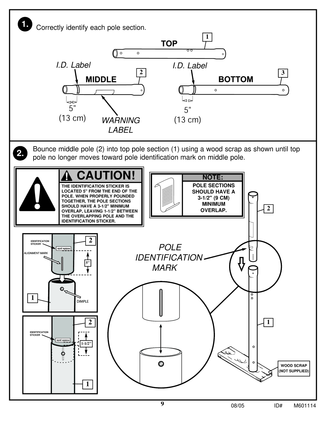 Spalding M661154 manual Pole Sections, Should have a, Overlap 