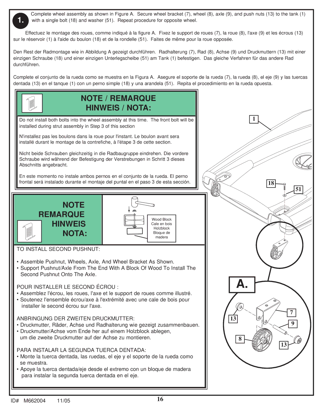 Spalding M662004 manual Remarque 