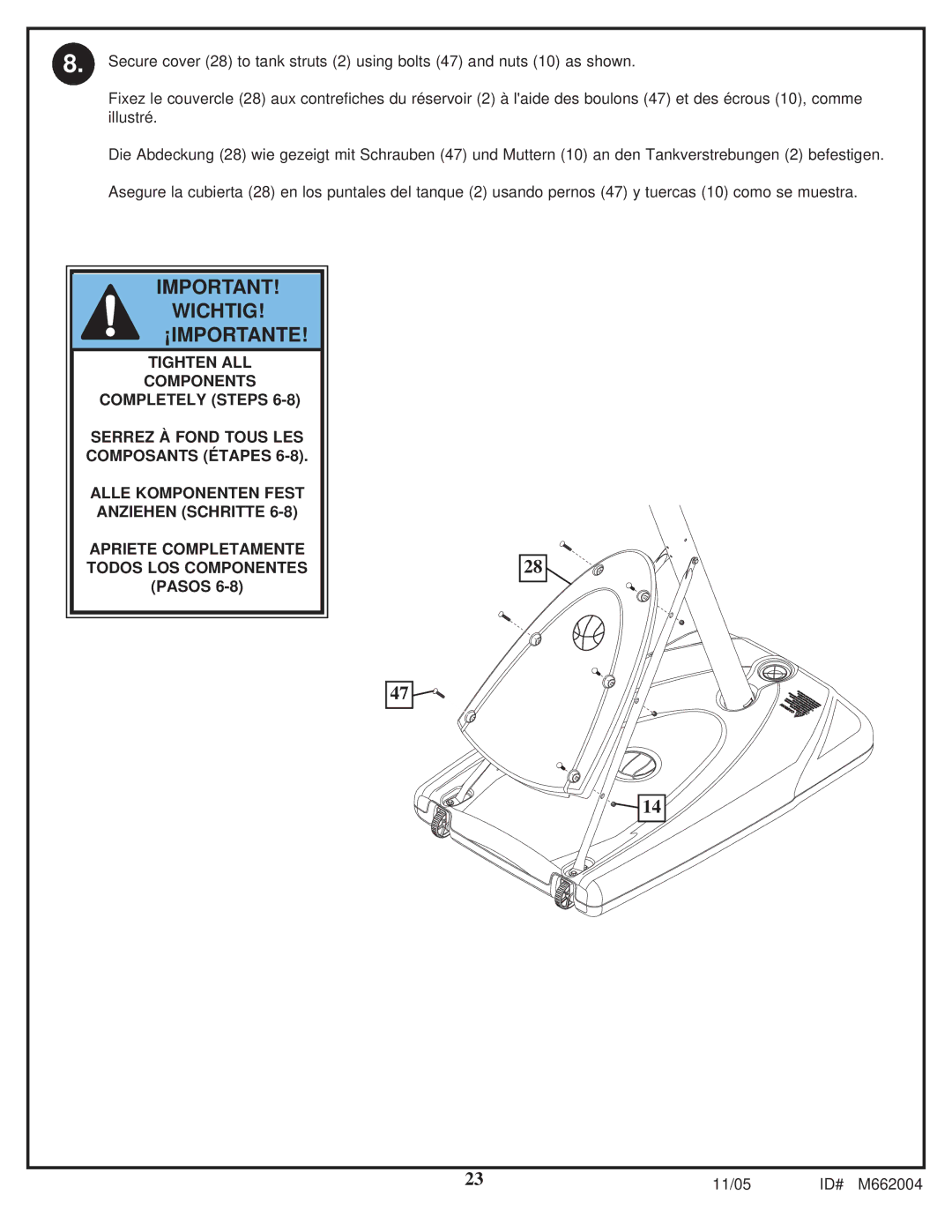 Spalding M662004 manual Wichtig ¡IMPORTANTE 