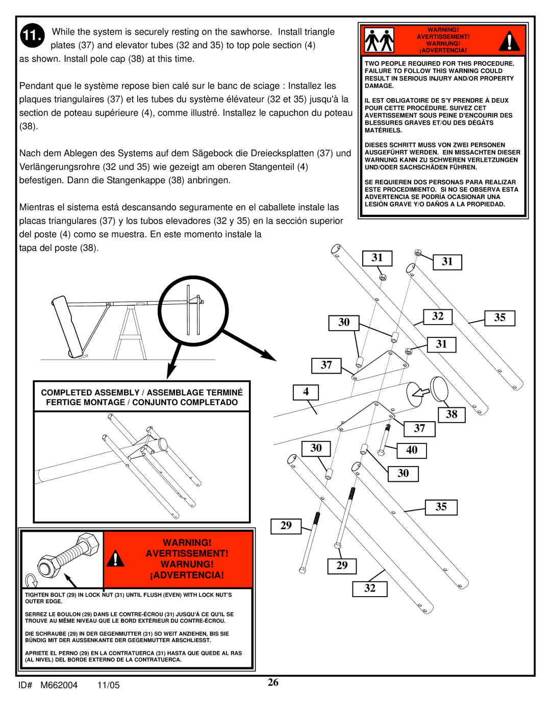 Spalding M662004 manual Avertissement Warnung ¡ADVERTENCIA 