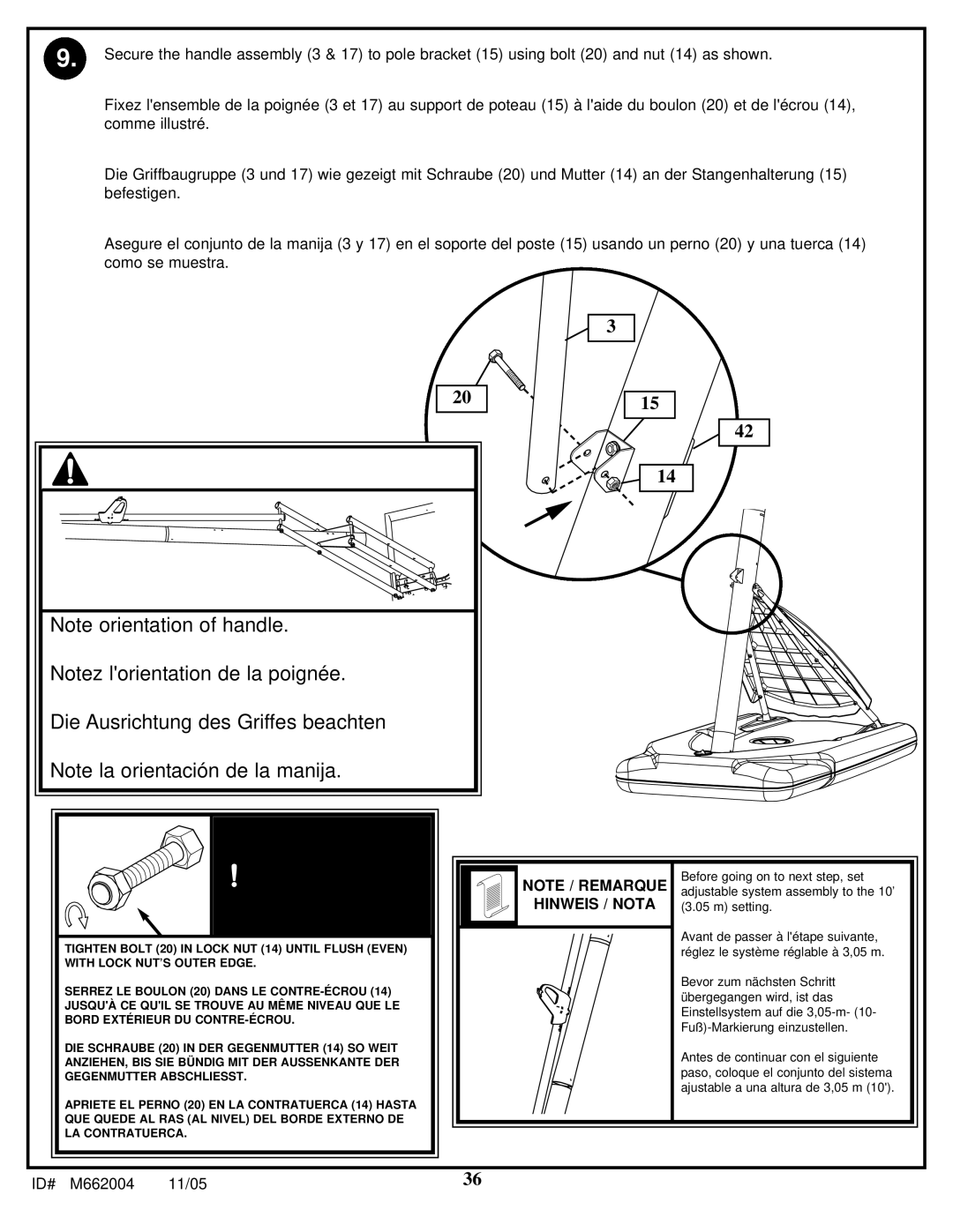 Spalding M662004 manual Avertissement Warnung ¡ADVERTENCIA, Hinweis / Nota 