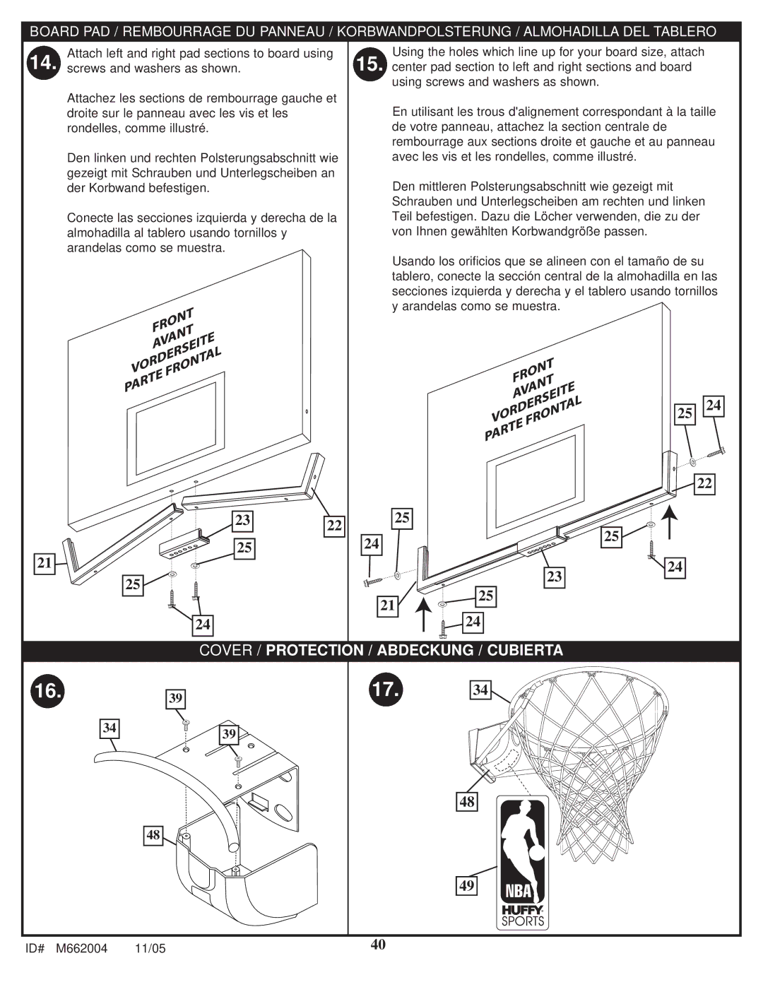 Spalding M662004 manual Cover / Protection / Abdeckung / Cubierta 