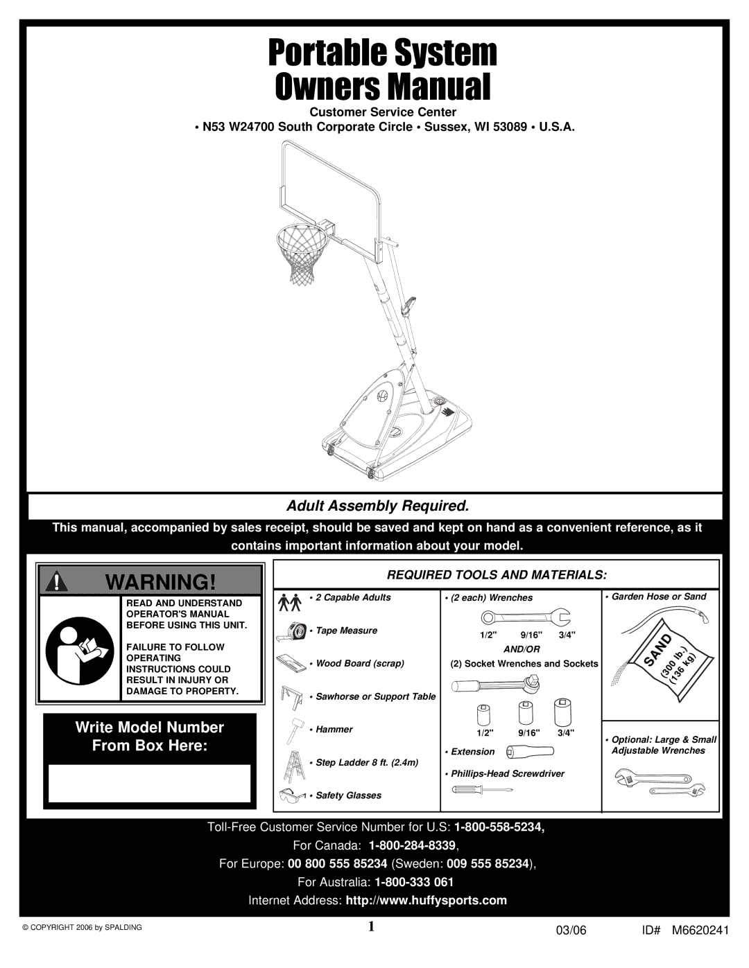 Spalding M6620241 manual Portable System 