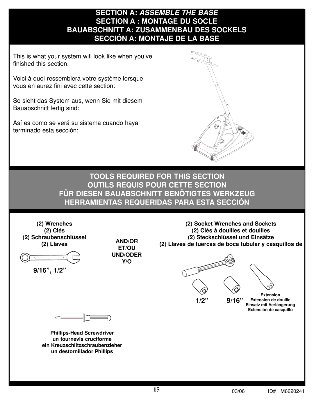 Spalding M6620241 manual Section a Assemble the Base 