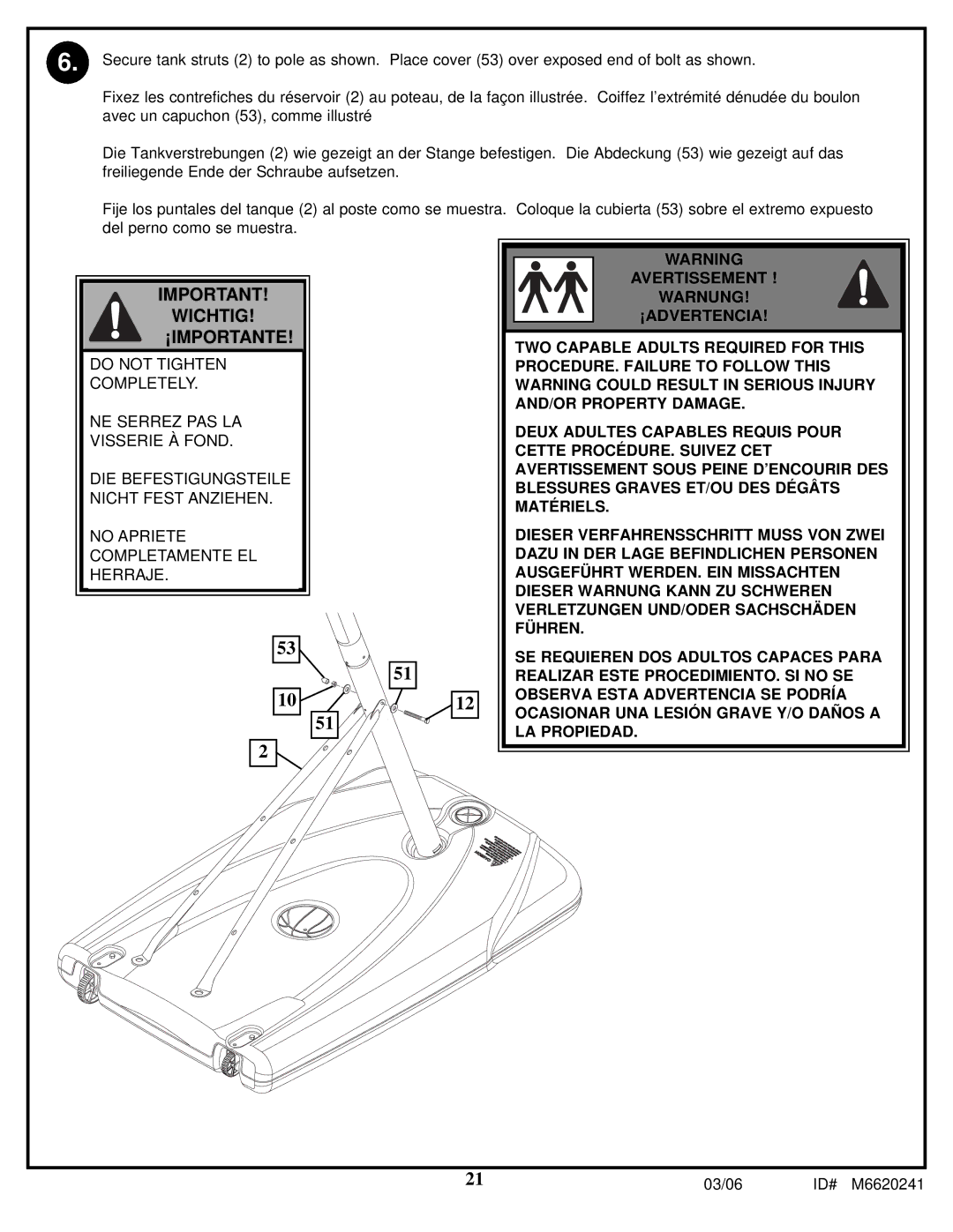 Spalding M6620241 manual Wichtig ¡IMPORTANTE 