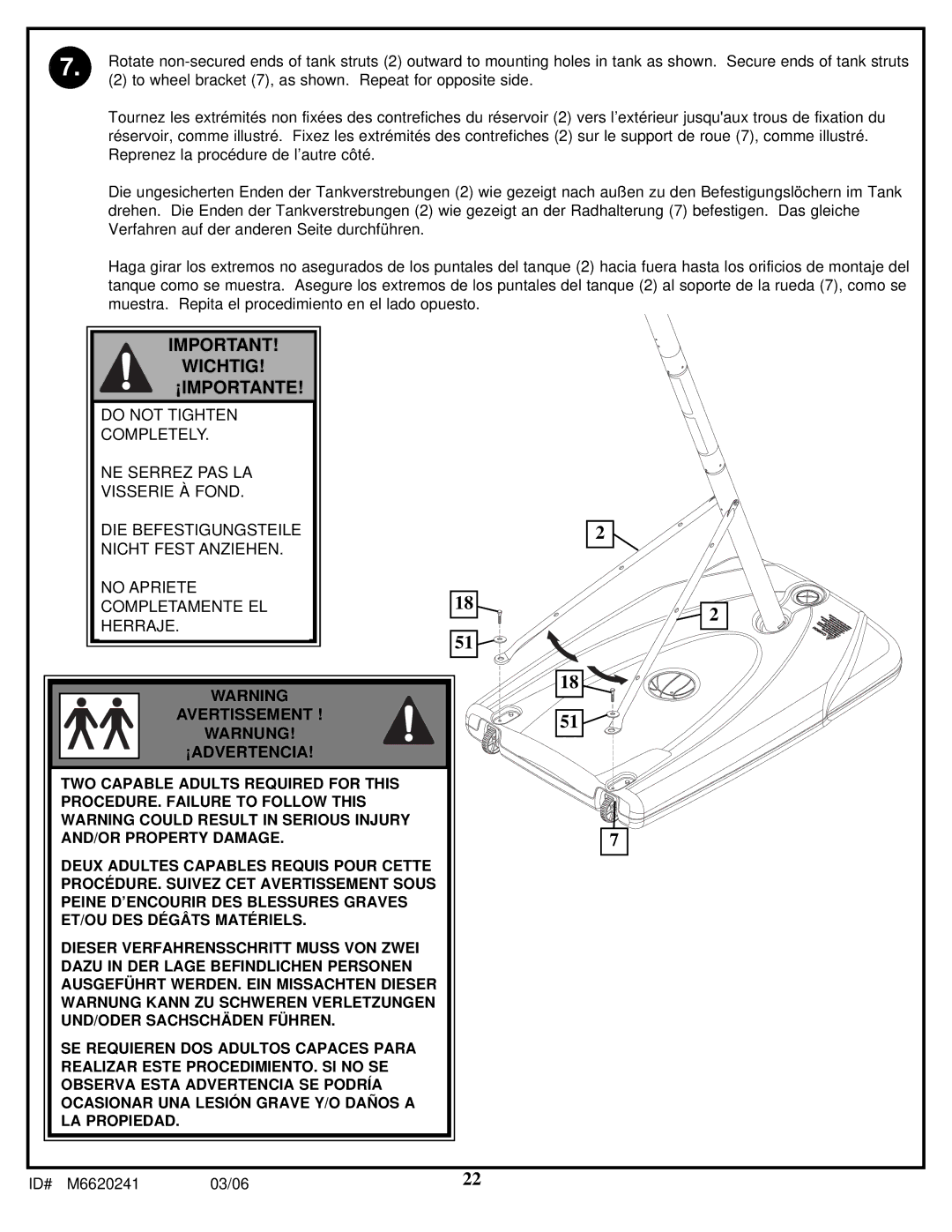 Spalding M6620241 manual To wheel bracket 7, as shown. Repeat for opposite side 