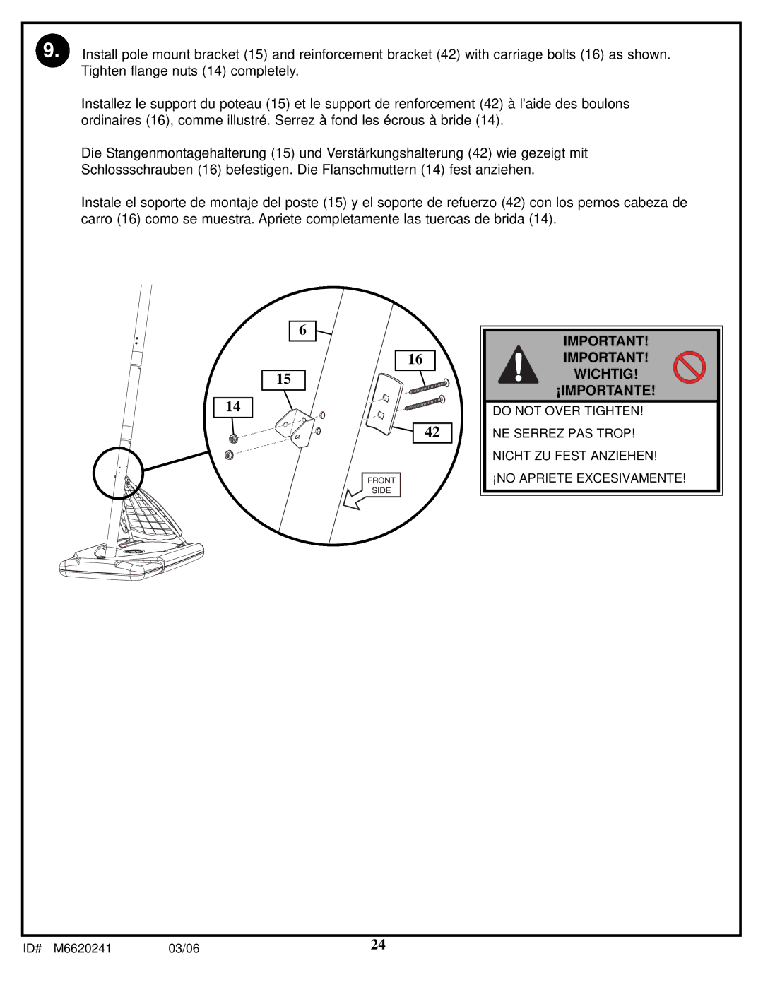 Spalding M6620241 manual Tighten flange nuts 14 completely 