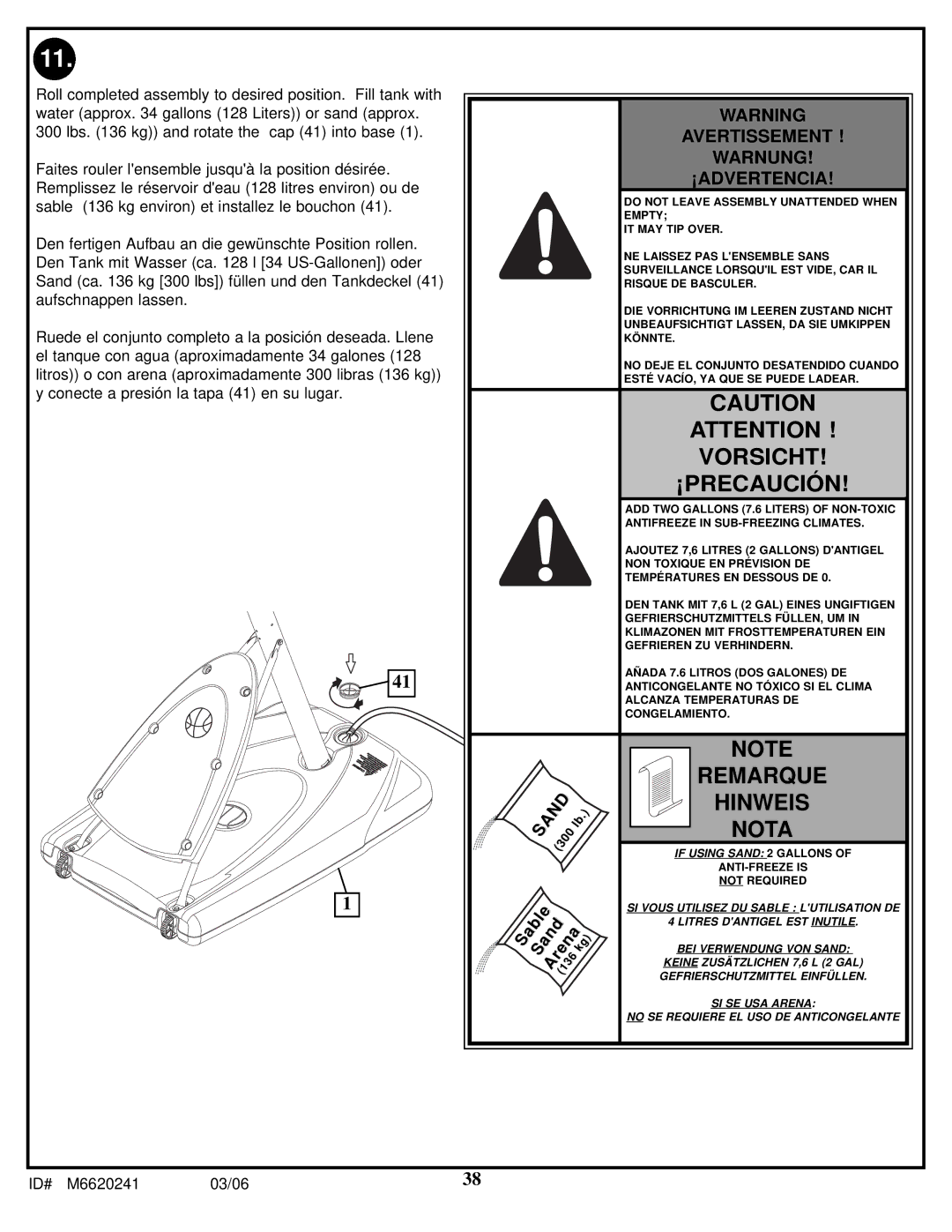 Spalding M6620241 manual Vorsicht ¡PRECAUCIÓN 