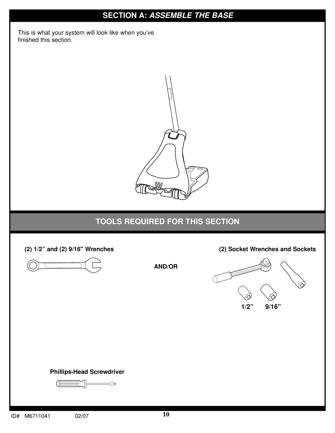 Spalding M6711041 manual Section a Assemble the Base 