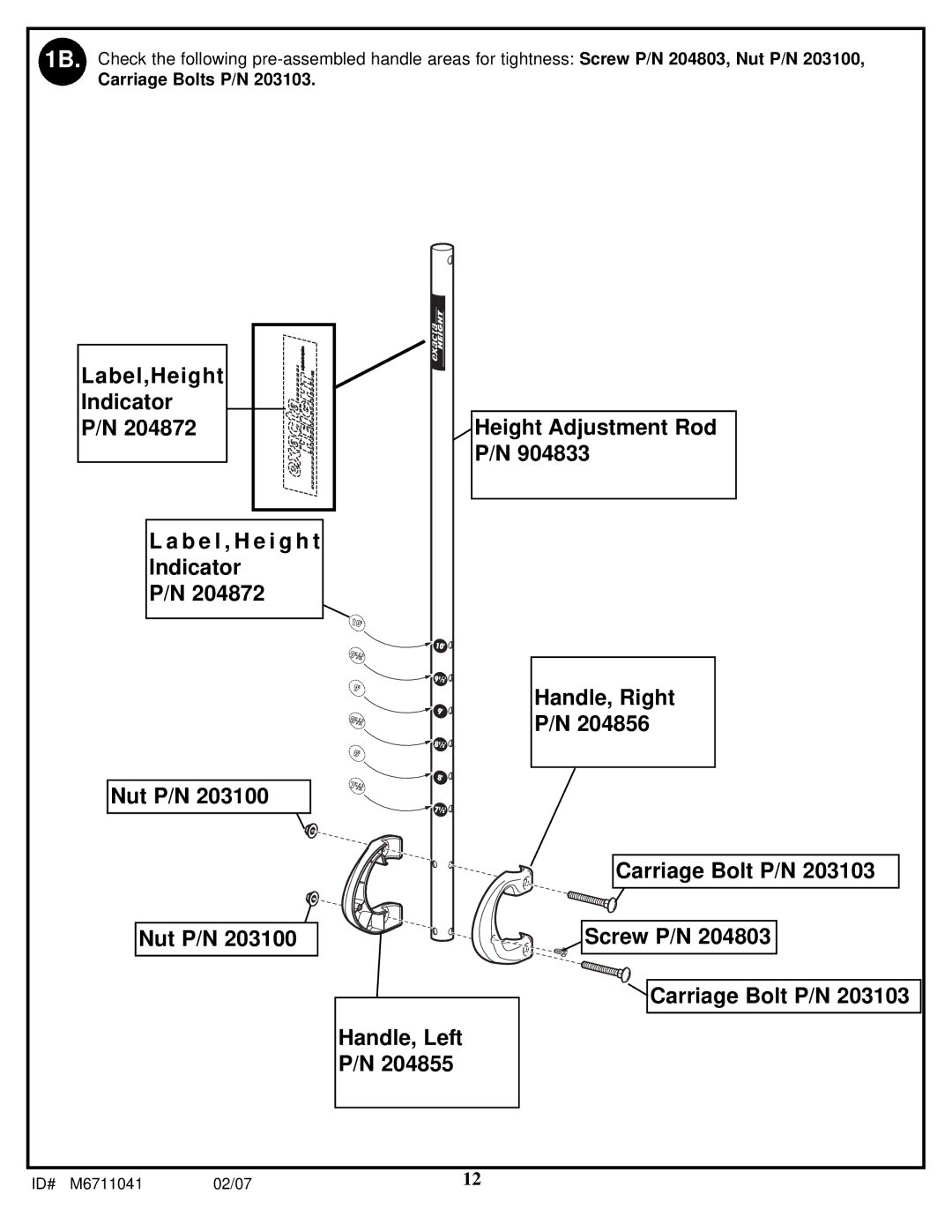 Spalding M6711041 manual Label,Height Indicator Height Adjustment Rod 