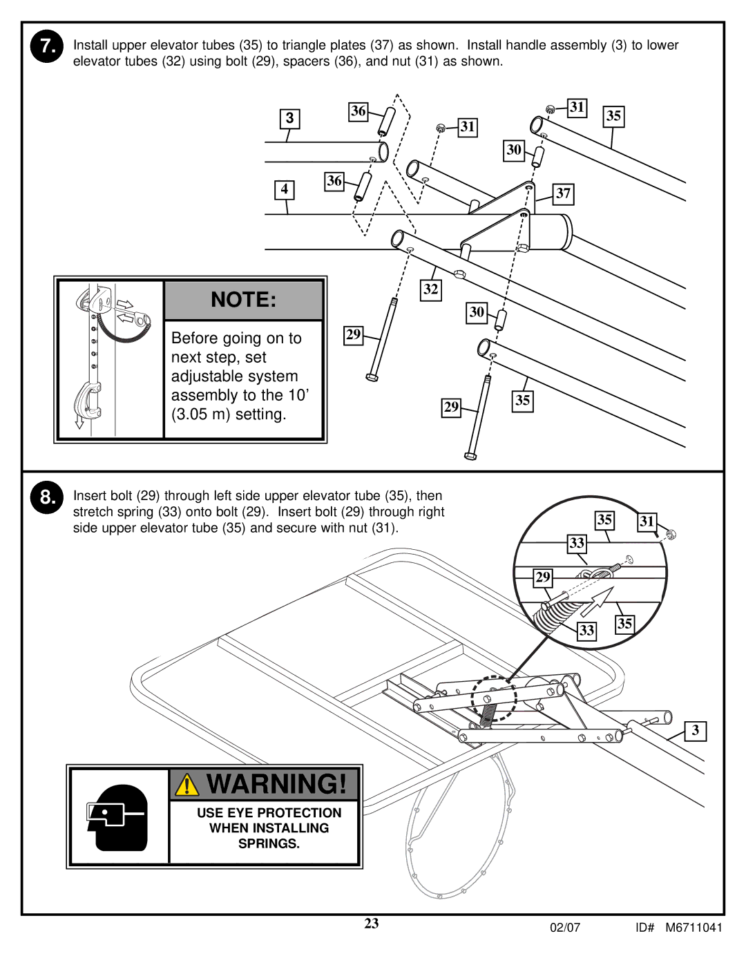 Spalding M6711041 manual USE EYE Protection When Installing Springs 