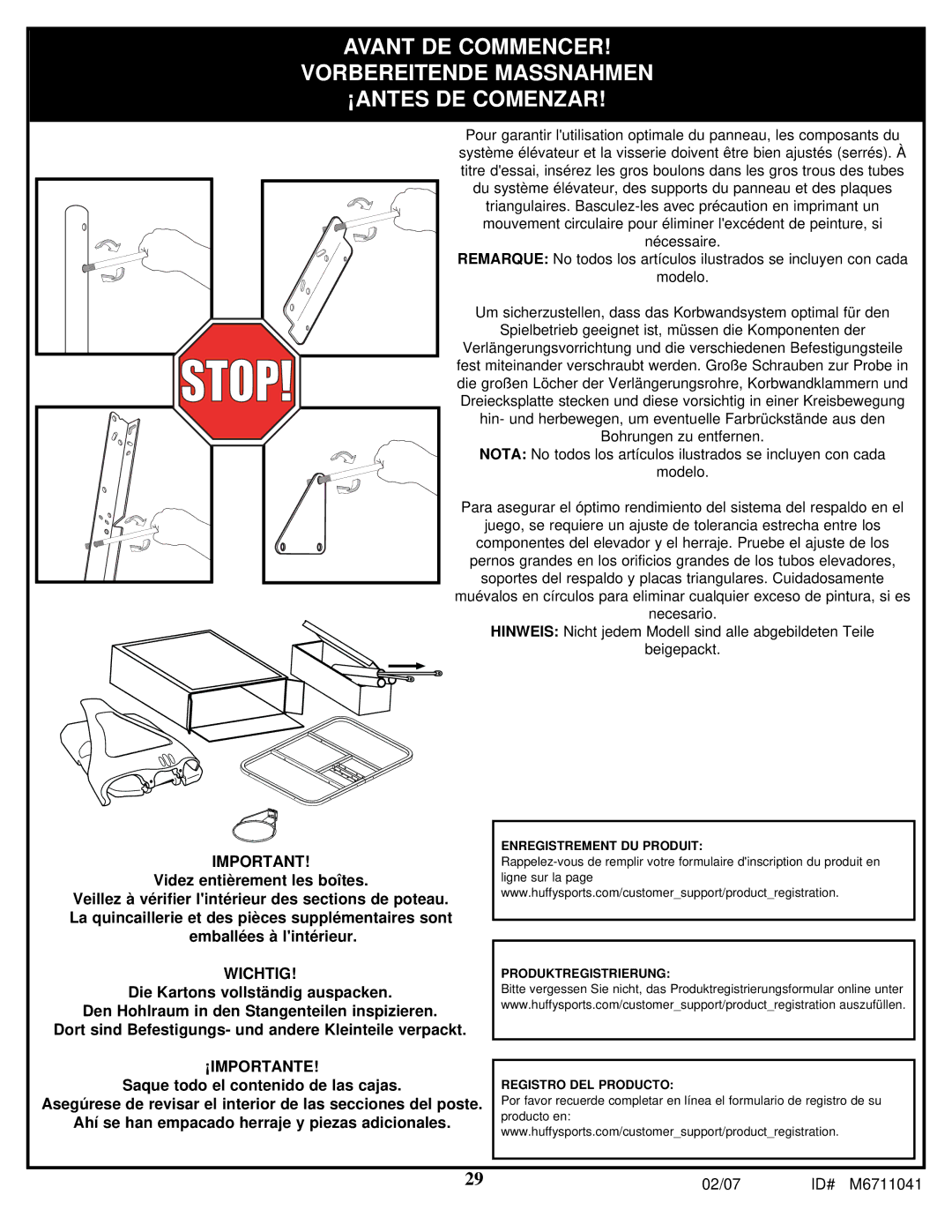 Spalding M6711041 manual Wichtig 