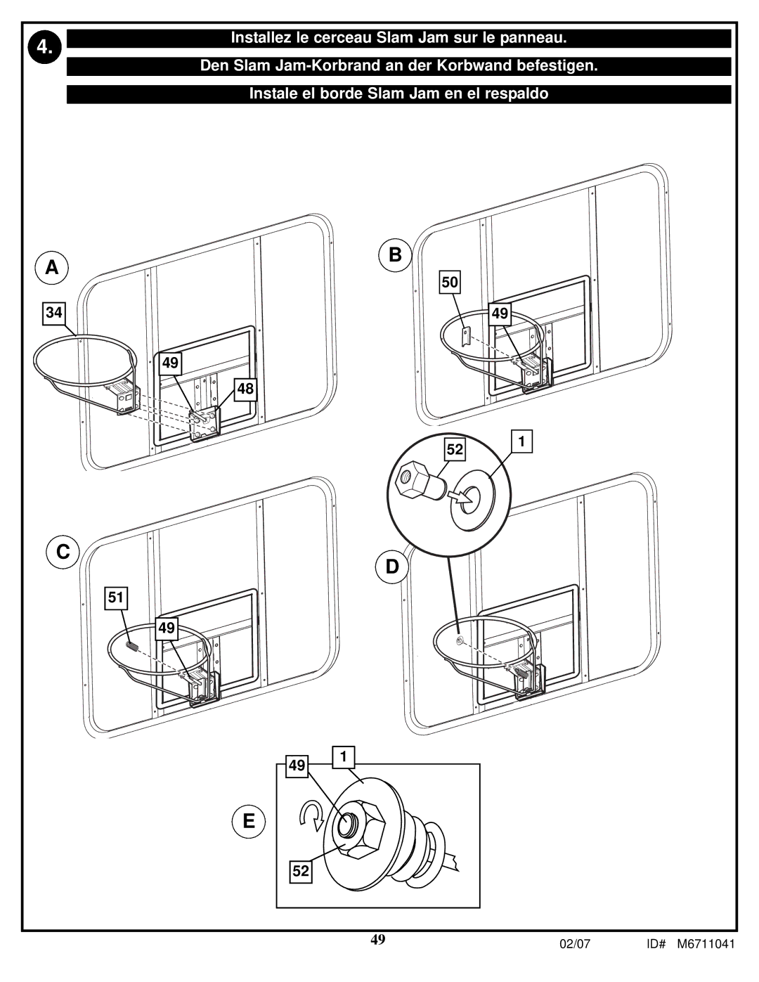 Spalding M6711041 manual Installez le cerceau Slam Jam sur le panneau 