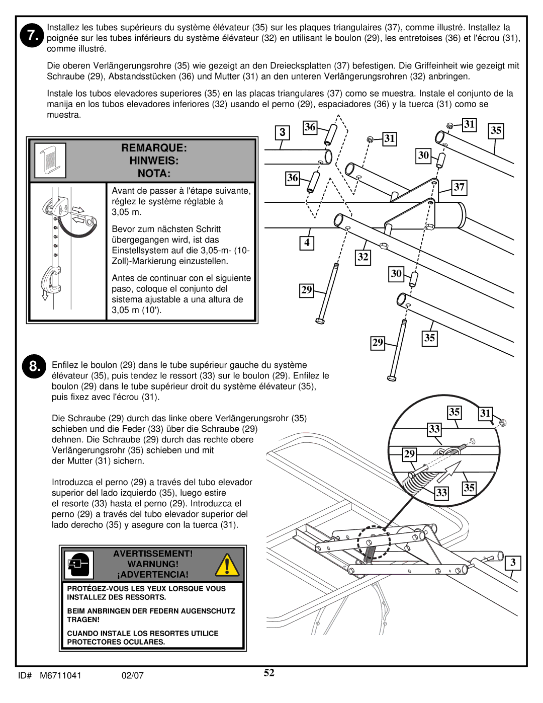 Spalding M6711041 manual Remarque Hinweis Nota 