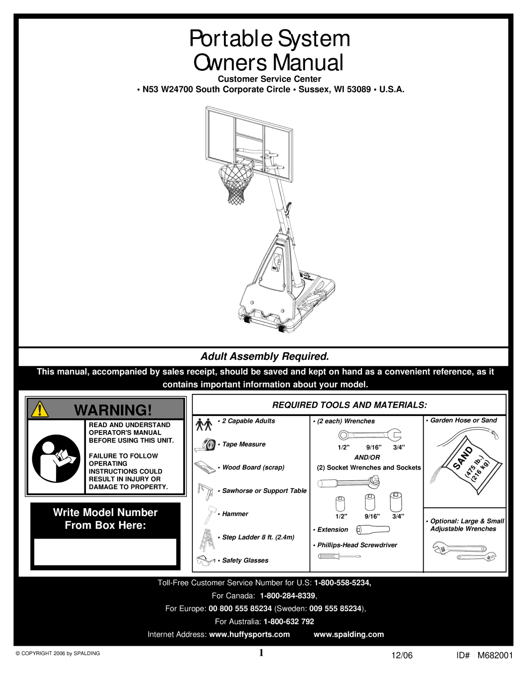 Spalding M682001 manual Portable System 