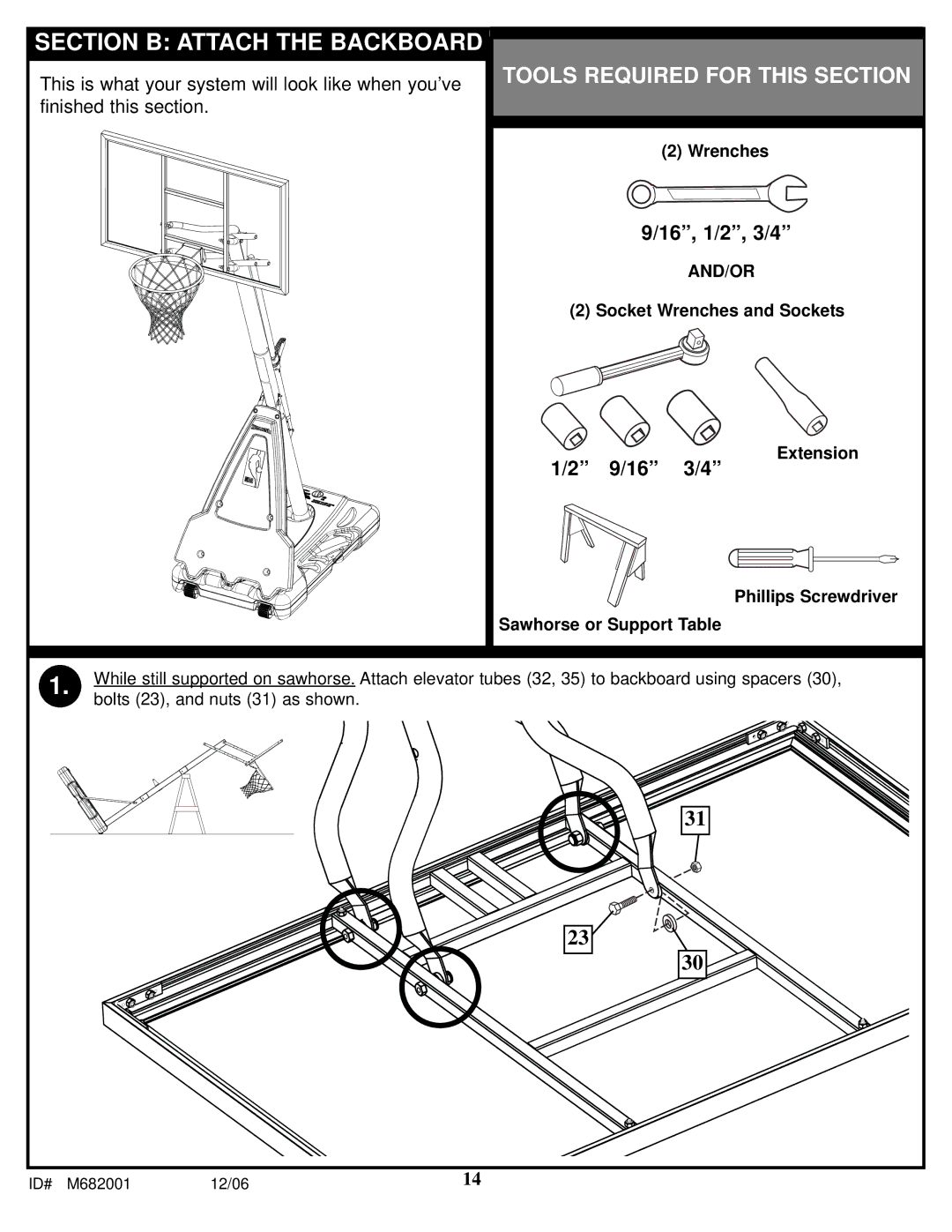 Spalding M682001 manual Section B Attach the Backboard 