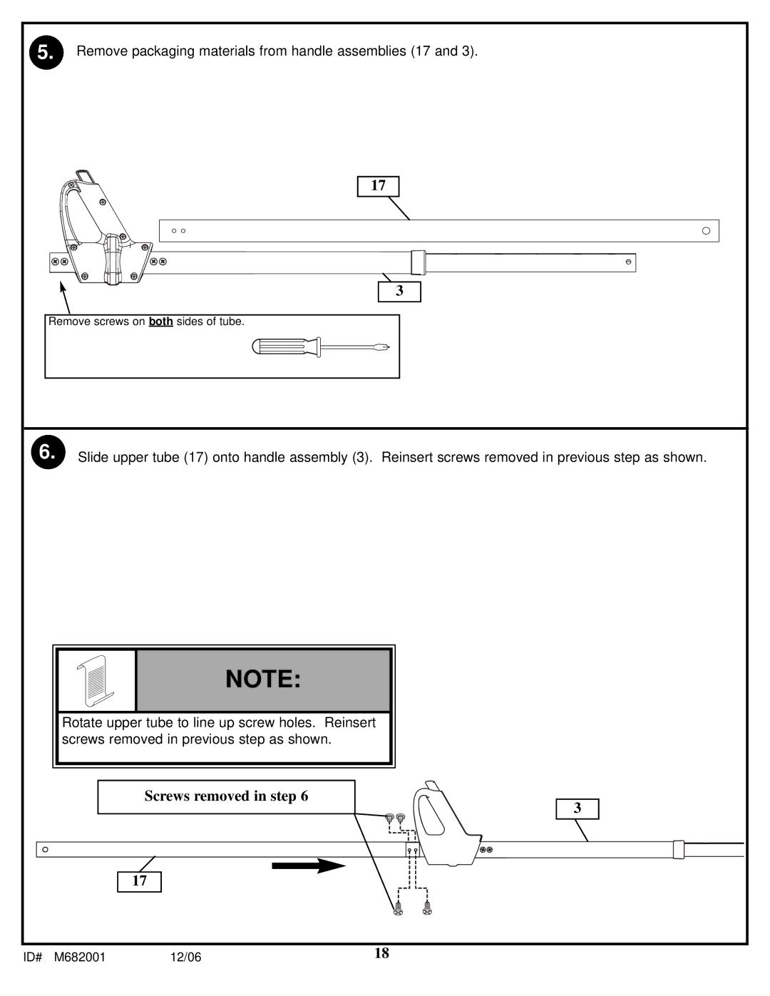 Spalding M682001 manual Screws removed in step 