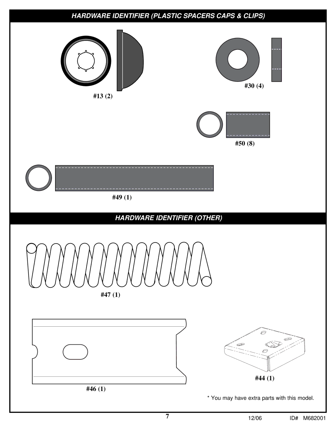 Spalding M682001 manual Hardware Identifier Plastic Spacers Caps & Clips 