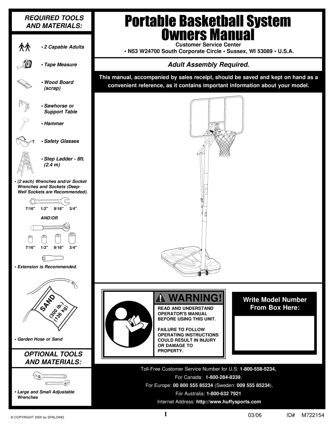 Spalding M722154 manual Portable Basketball System 