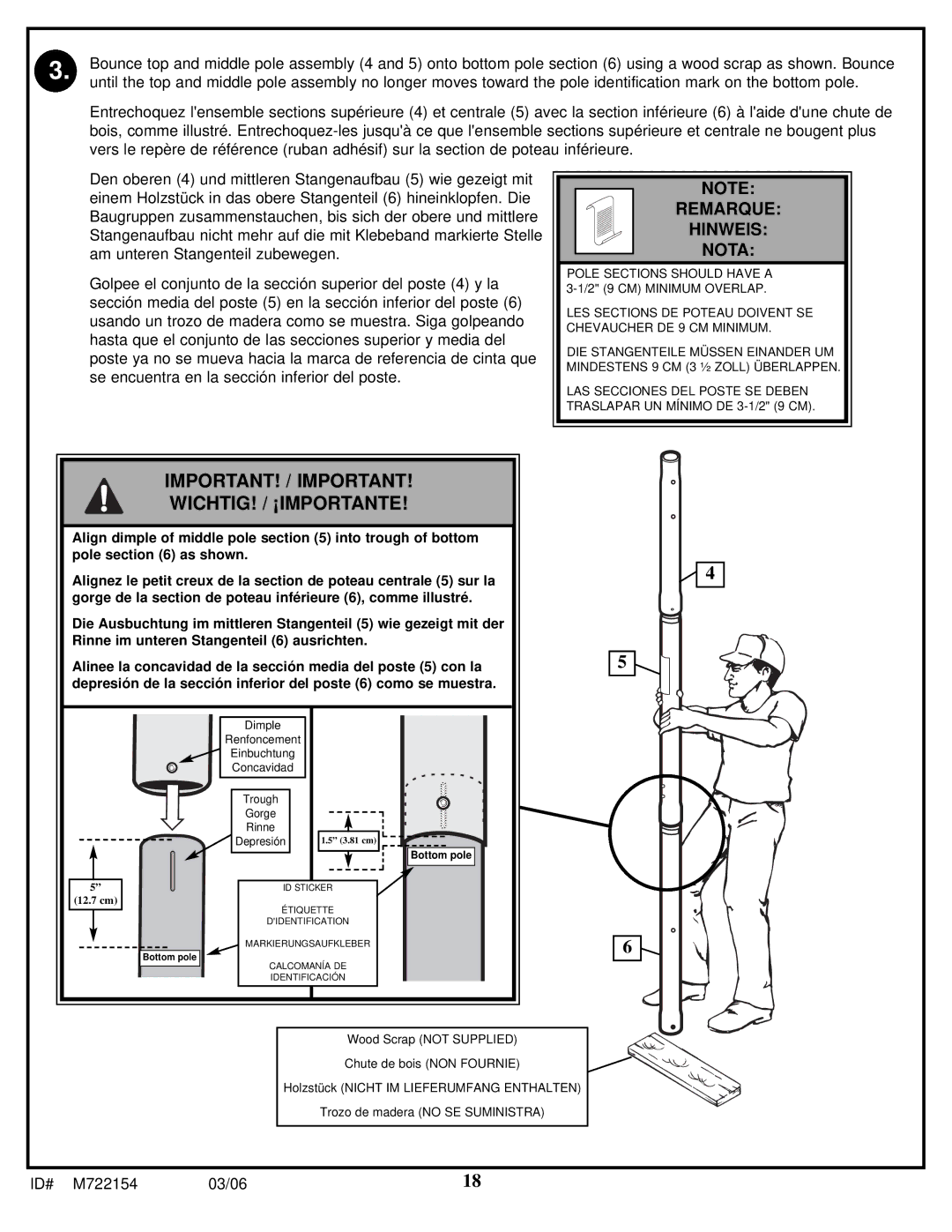 Spalding M722154 manual IMPORTANT! / Important WICHTIG! / ¡IMPORTANTE 