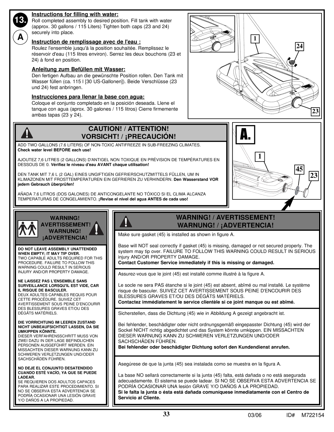 Spalding M722154 manual Vorsicht! / ¡Precaución 