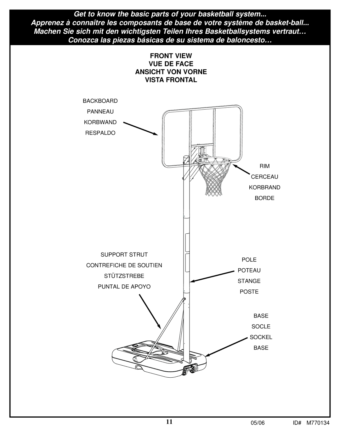 Spalding M770134 manual Front View VUE DE Face Ansicht VON Vorne Vista Frontal 