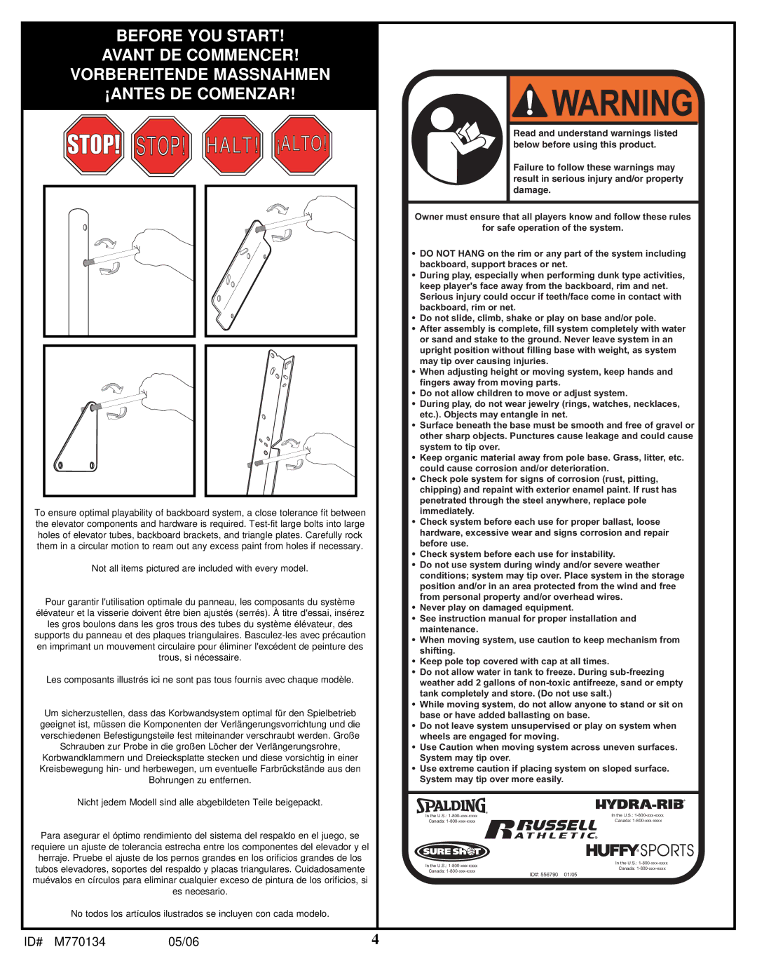 Spalding M770134 manual Stop! Halt! ¡Alto 