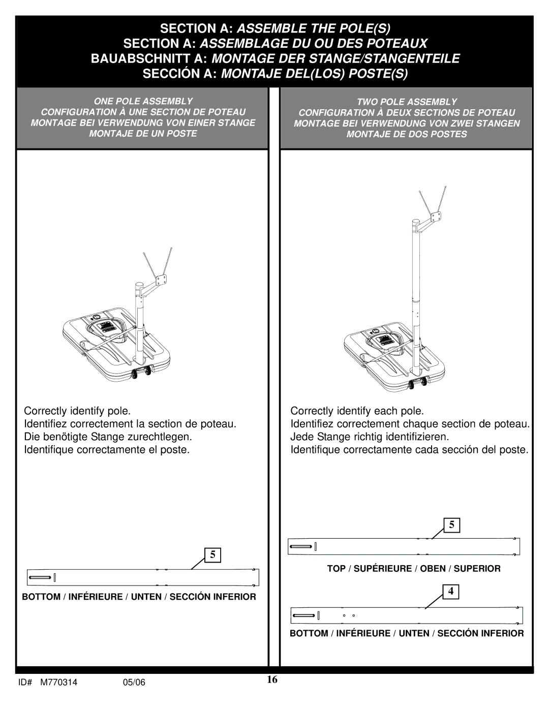 Spalding M770314 manual Bottom / Inférieure / Unten / Sección Inferior 