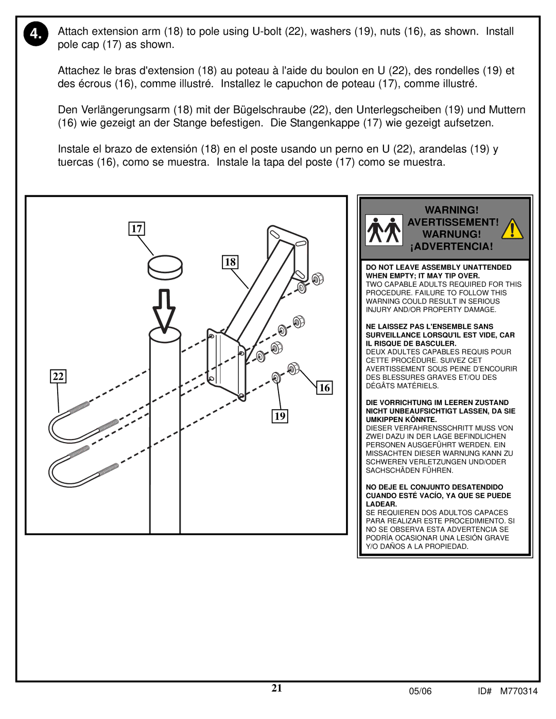 Spalding M770314 manual Avertissement, Warnung, ¡Advertencia 