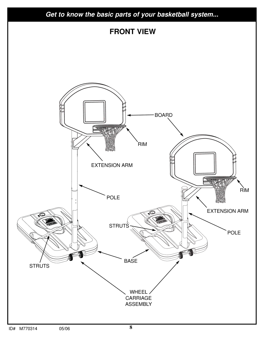 Spalding M770314 manual Front View 