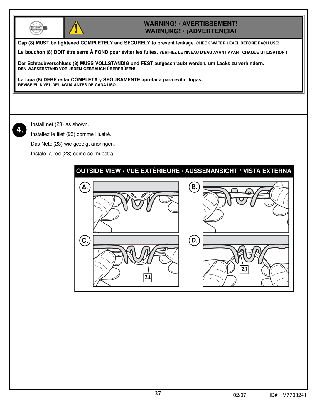 Spalding M7703241 manual Warnung! / ¡Advertencia 