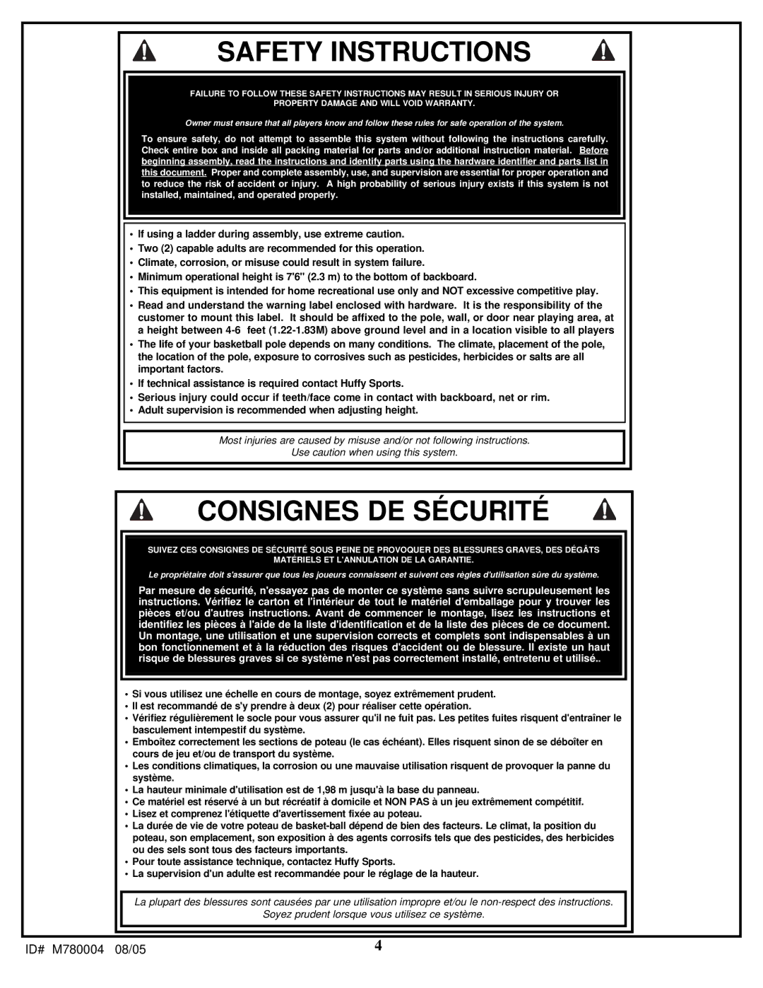 Spalding M781924 manual Safety Instructions 