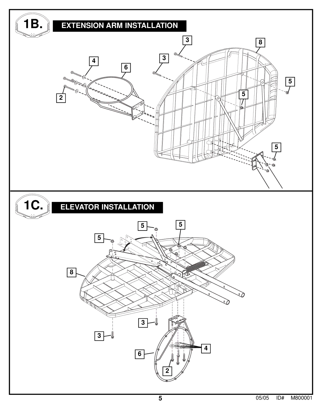 Spalding M800001 manual Extension ARM Installation Elevator Installation 