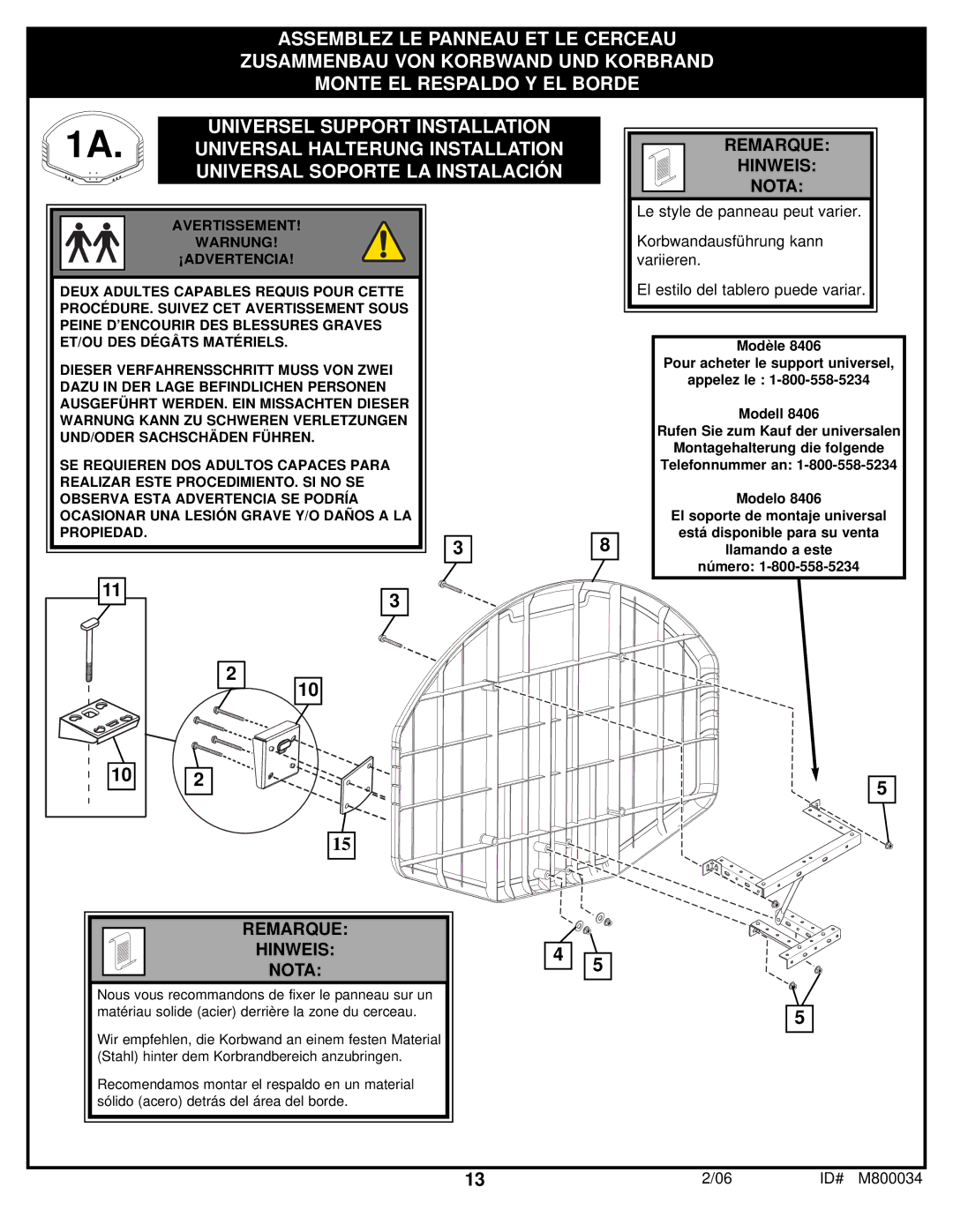 Spalding M800034 manual Remarque Hinweis Nota 