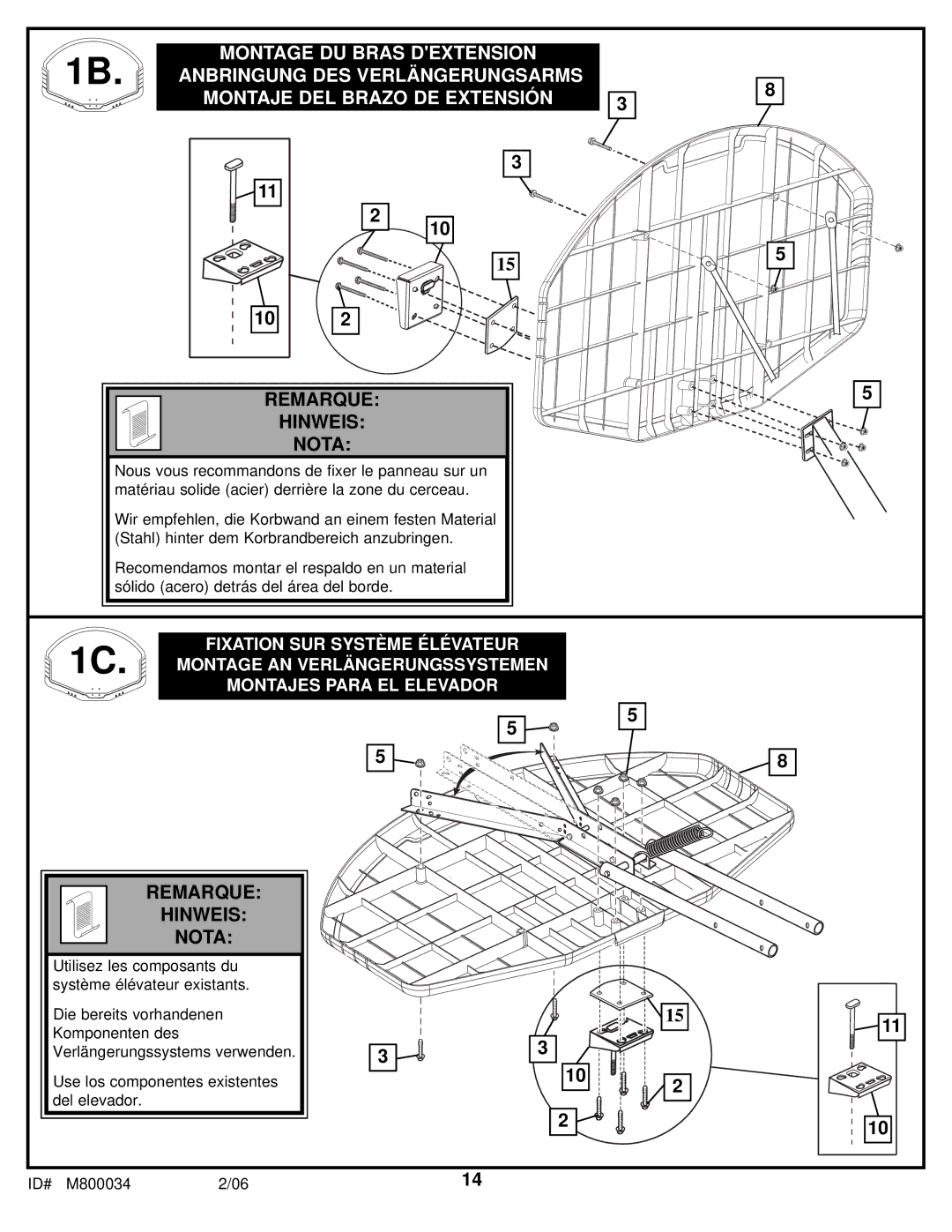 Spalding M800034 manual Remarque Hinweis Nota 