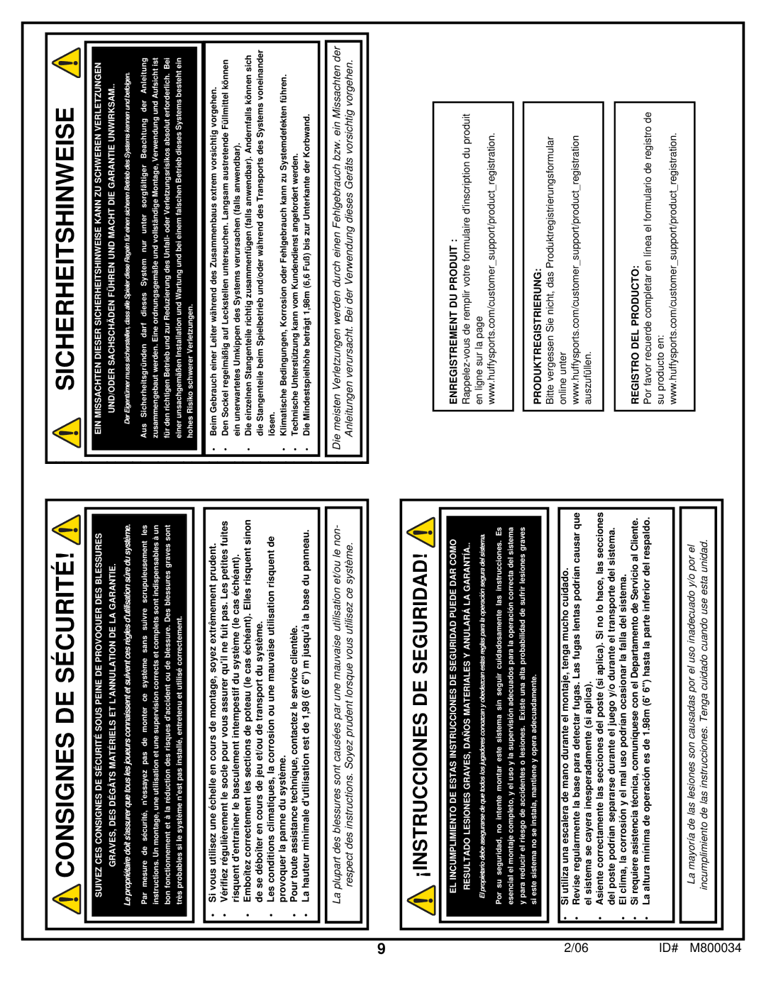 Spalding M800034 manual Consignes DE Sécurité 