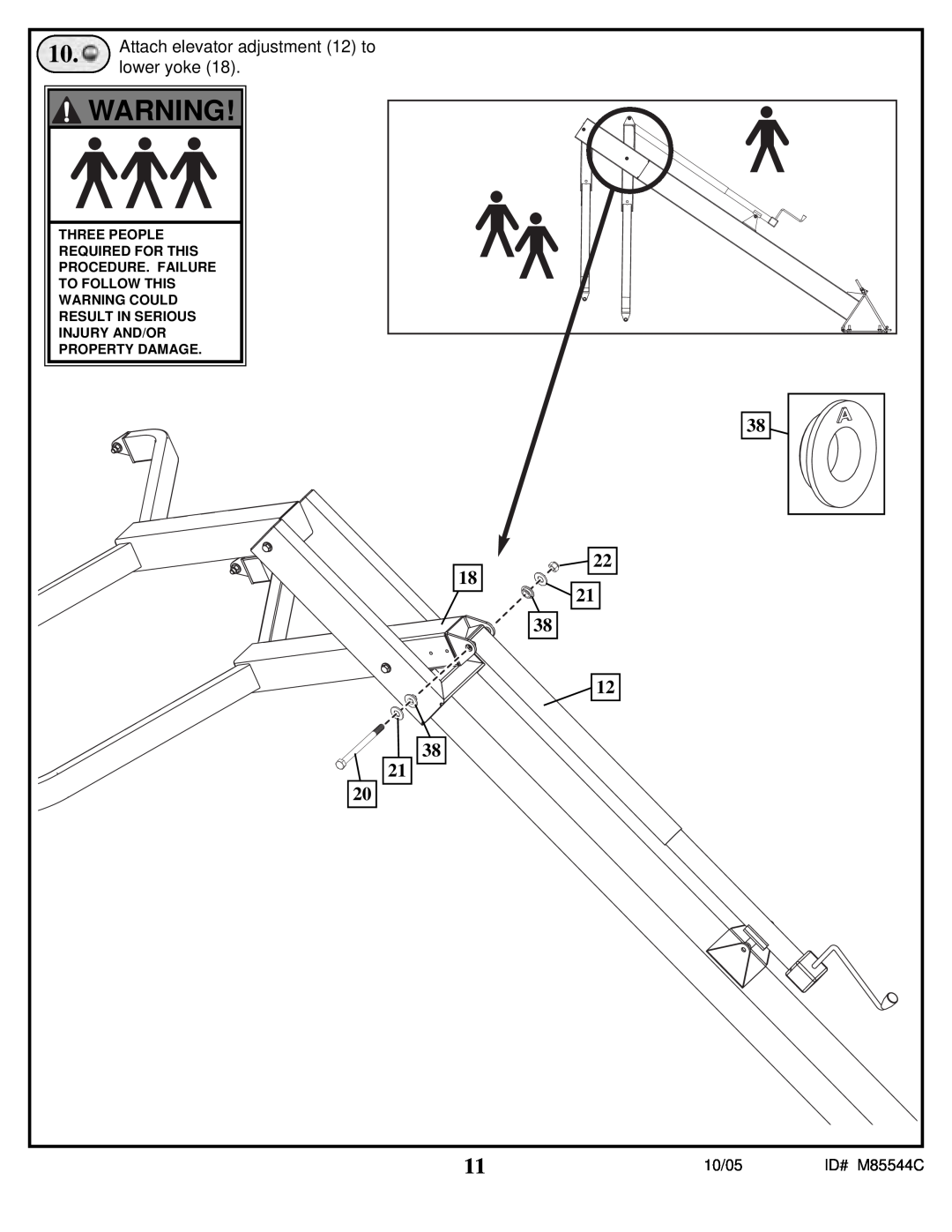 Spalding manual Attach elevator adjustment 12 to, lower yoke, 10/05, ID# M85544C 