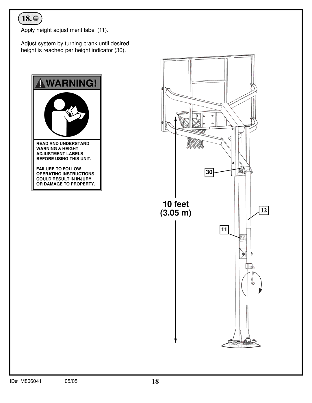 Spalding M866041 manual Feet 3.05 m 