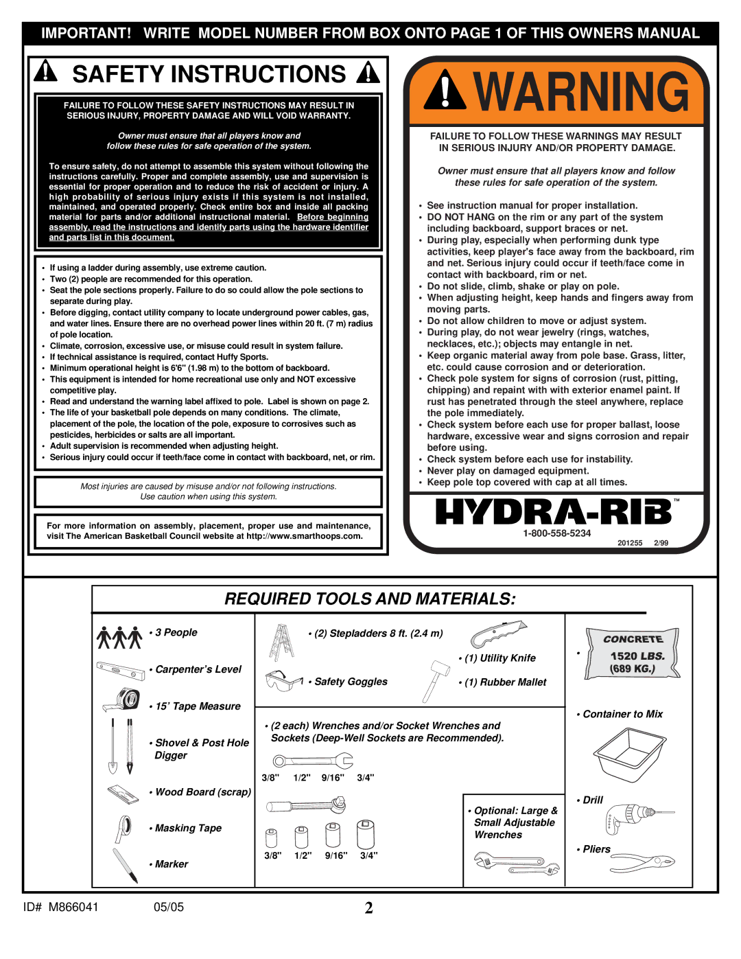 Spalding M866041 manual Safety Instructions 