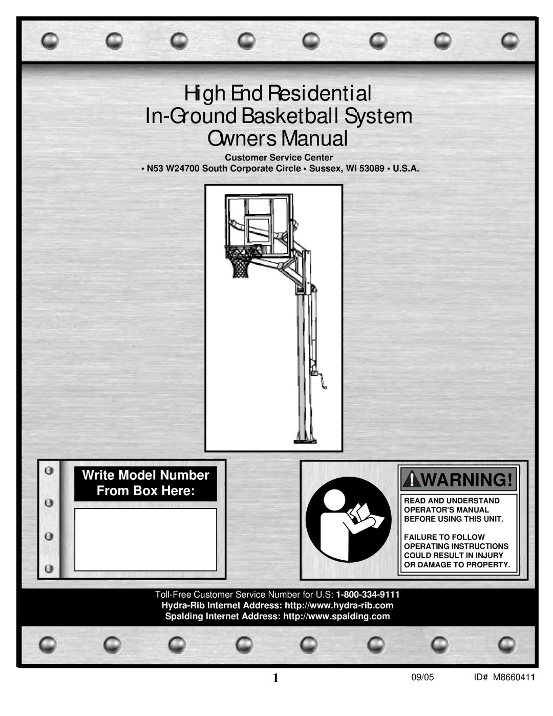 Spalding M8660411 manual High End Residential In-Ground Basketball System 