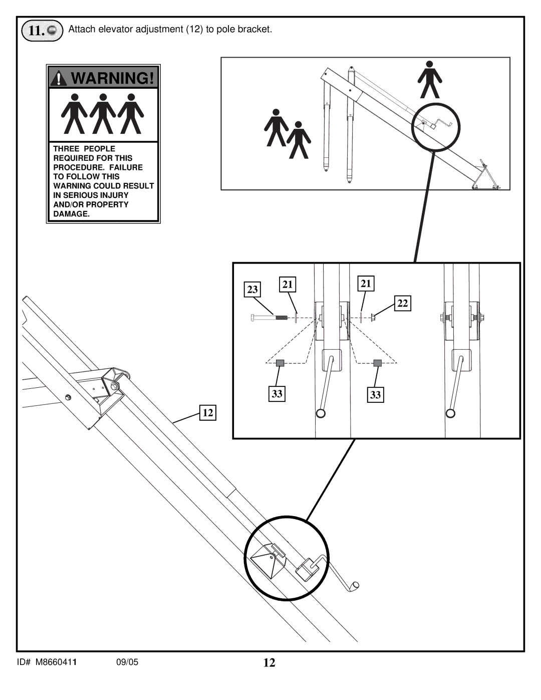 Spalding M8660411 manual Attach elevator adjustment 12 to pole bracket 