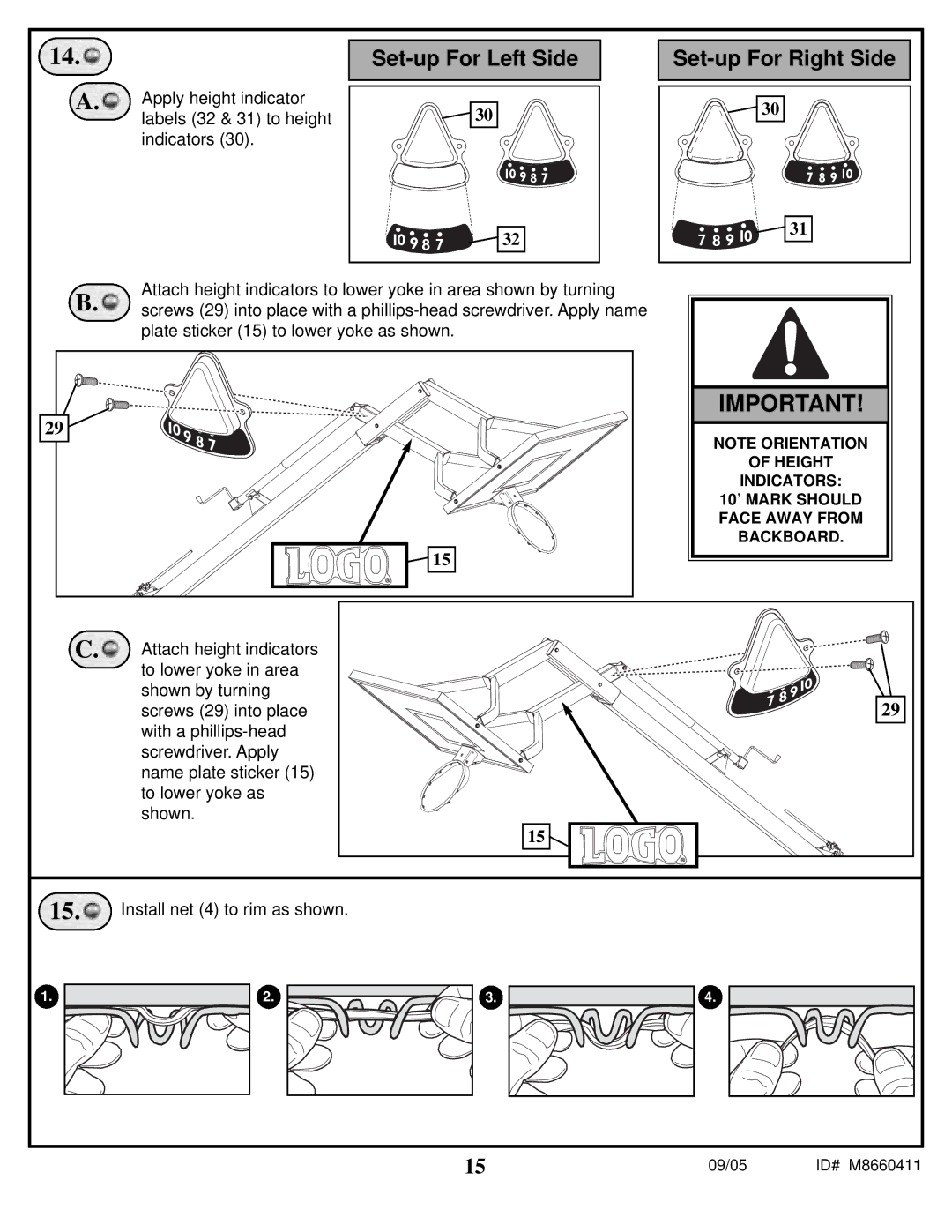 Spalding M8660411 Apply height indicator labels 32 & 31 to height indicators, Attach height indicators, Shown by turning 