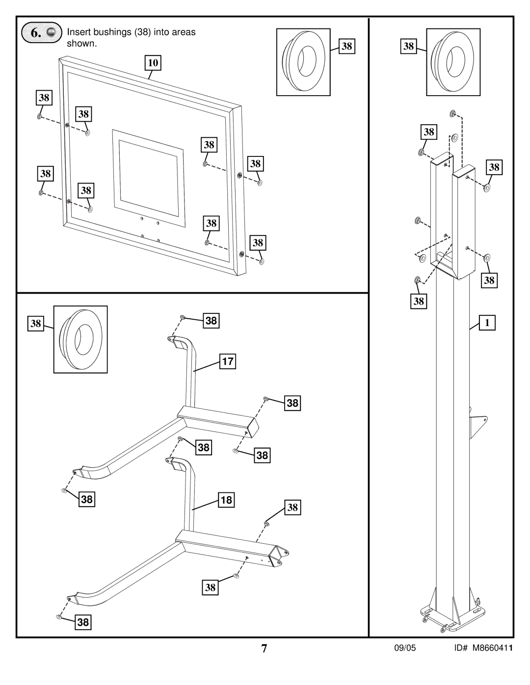 Spalding M8660411 manual Insert bushings 38 into areas, Shown 