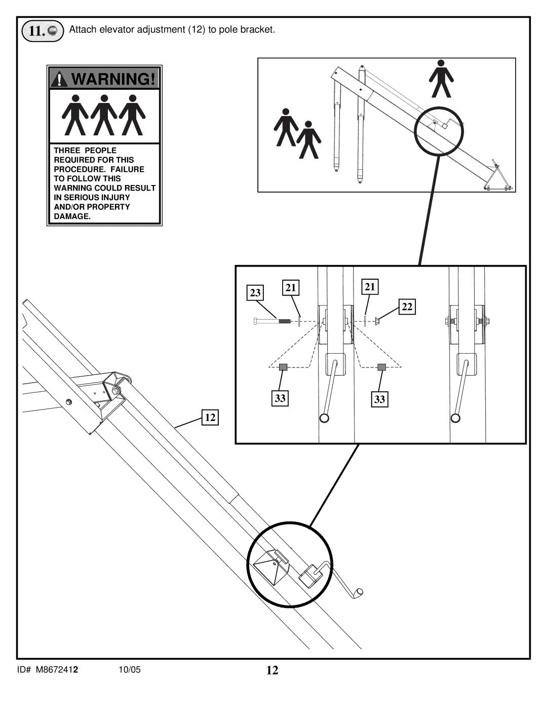 Spalding M8672412 manual Attach elevator adjustment 12 to pole bracket 