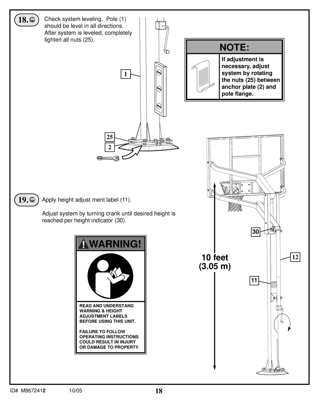 Spalding M8672412 manual Feet 05 m 