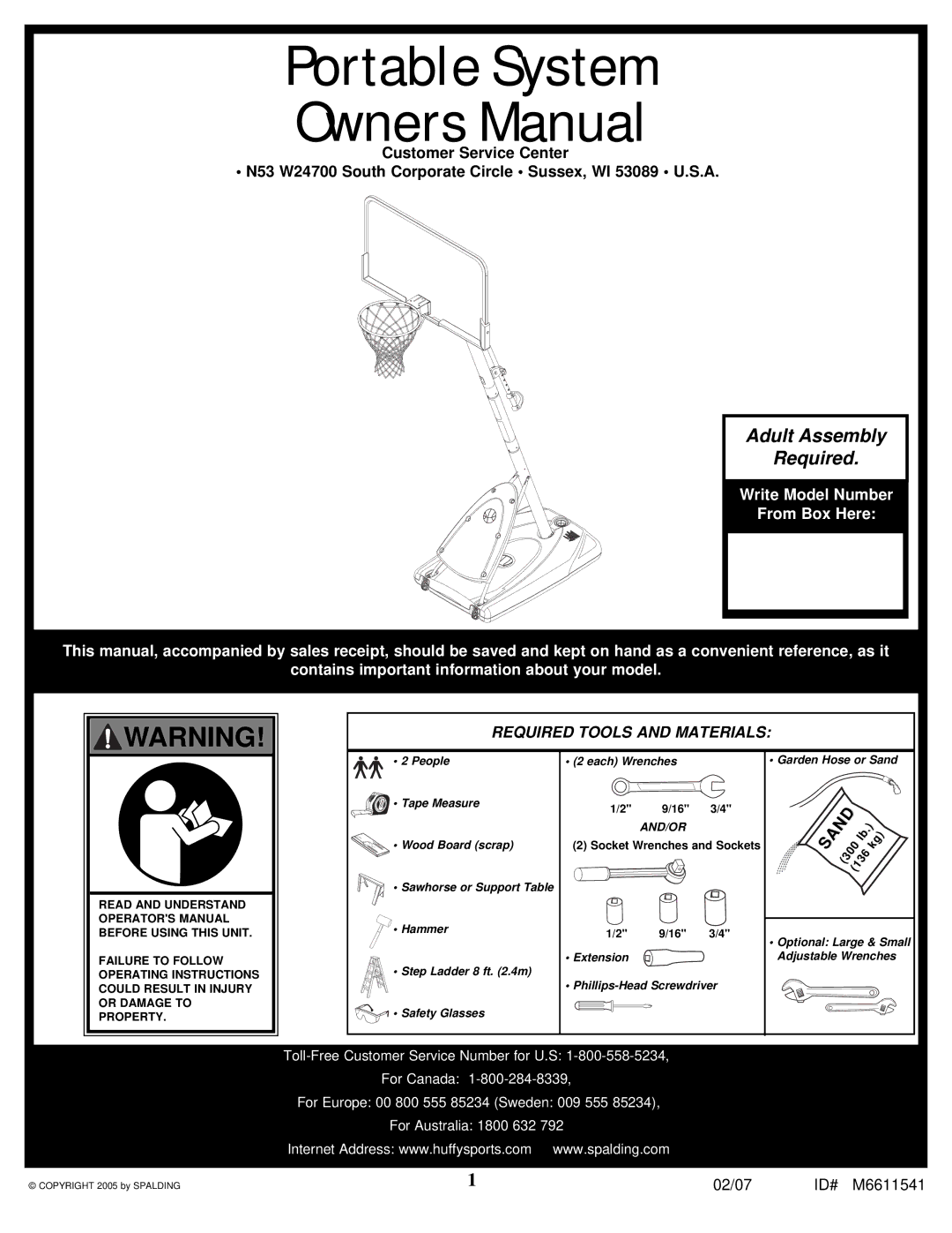 Spalding M86724C manual Portable System 