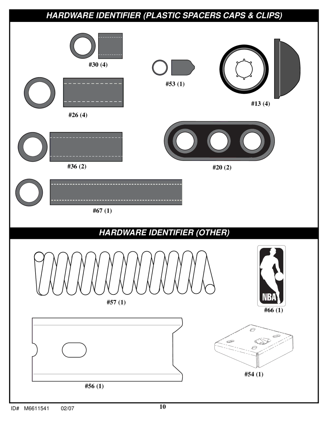 Spalding M86724C manual Hardware Identifier Plastic Spacers Caps & Clips 